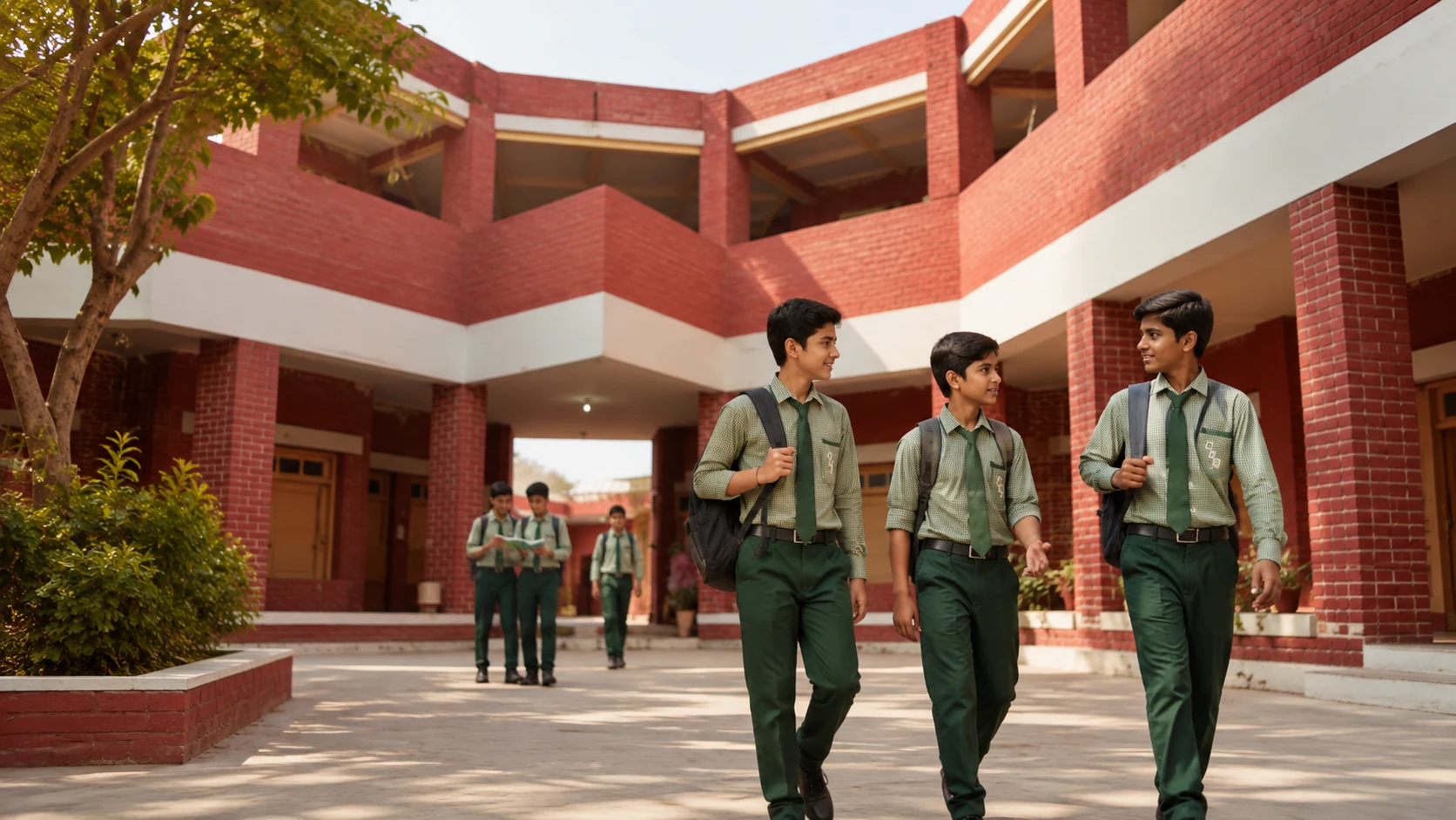 Students interacting in the CBS courtyard